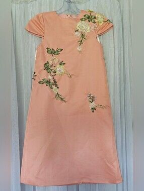 Mac Duggal 20658 Girls Peach Floral Embroidered Dress Kids Size 10